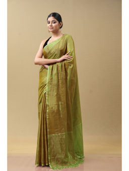 SARI KI ALMARI - Elegant Green Woven Saree with Unstitched Blouse