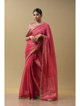 SARI KI ALMARI - Festive Red Solid Saree with Unstitched Blouse