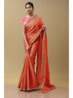SARI KI ALMARI - Tissue Orange Solid Saree with Unstitched Blouse