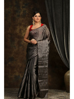 SARI KI ALMARI - Tissue Black Stripes Saree with Unstitched Blouse