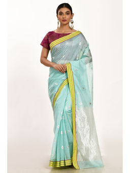 SARI KI ALMARI - Flowy Blue Woven Saree with Unstitched Blouse