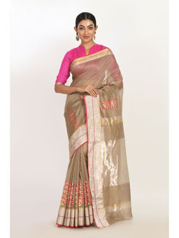 SARI KI ALMARI - Festive Beige Woven Saree with Unstitched Blouse