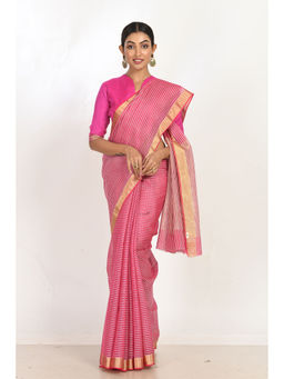 SARI KI ALMARI - Pretty Pink Stripes Saree with Unstitched Blouse