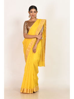SARI KI ALMARI - Intricate Yellow Woven Saree with Unstitched Blouse