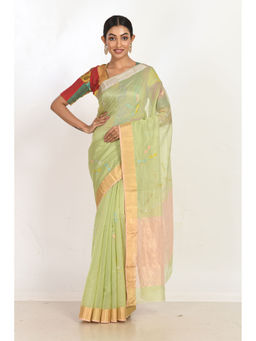 SARI KI ALMARI - Dragonfly Green Woven Saree with Unstitched Blouse