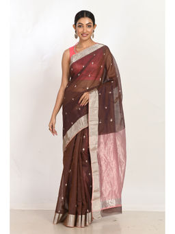 SARI KI ALMARI - Poppy Brown Woven Saree with Unstitched Blouse