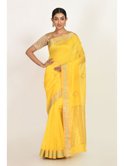 SARI KI ALMARI - Quirky Yellow Woven Saree with Unstitched Blouse