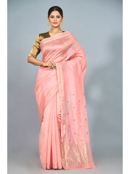 SARI KI ALMARI - Cutest Peach Woven Saree with Unstitched Blouse