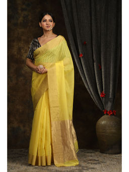 SARI KI ALMARI - Plain Yellow Solid Saree with Unstitched Blouse