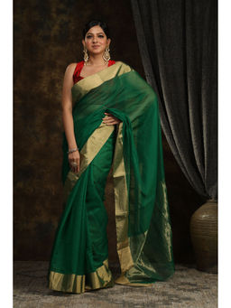 SARI KI ALMARI - Plain Green Solid Saree with Unstitched Blouse