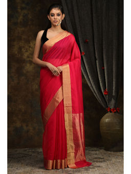 SARI KI ALMARI - Plain Red Solid Saree with Unstitched Blouse