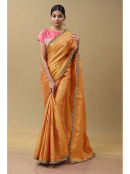 SARI KI ALMARI - Festive Orange Solid Saree with Unstitched Blouse