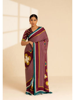Thee Modern Roots - Retro Fusion Satin Georgette Saree with Unstitched Blouse