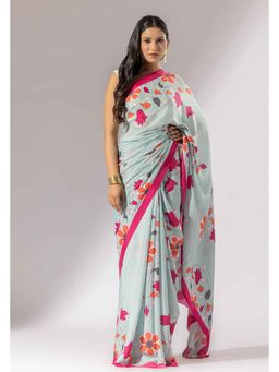 Thee Modern Roots - Bouquet Breeze Floral Printed Crepe Saree with Unstitched Blouse