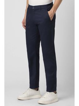 Peter England - Men Navy Blue Solid Super Slim Fit Casual Trouser