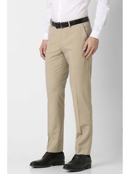 Peter England - Men Beige Solid Slim Fit Formal Trouser