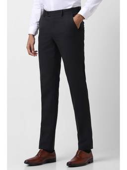 Peter England - Men Black Textured Slim Fit Formal Trouser