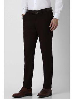 Peter England - Men Wine Textured Slim Fit Formal Trouser