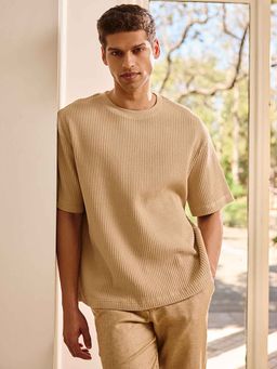 Andamen - Mens Casual Khaki Cotton Waffle Relaxed Fit T-Shirt