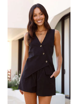 Miakee - Black Garrett Solid Top & Shorts (Set of 2)