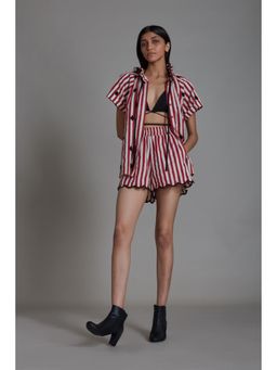 Mati - Stripe Tora Bralette and Shirt with Shorts - Red (Set of 3)