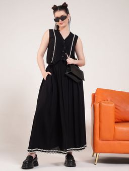 Deebaco - Black Women Solid Waistcoat and Skirt
