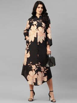 Deebaco - Viscose Muslin Black Big Floral Women Shirt Dress