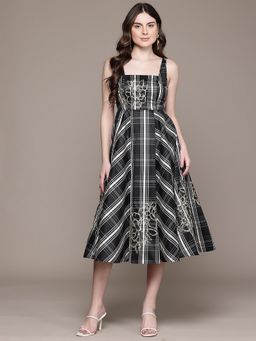 Label Ritu Kumar - Women Black Checks Midi Dress