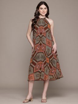 Label Ritu Kumar - Women Brown Geometric Midi Dress
