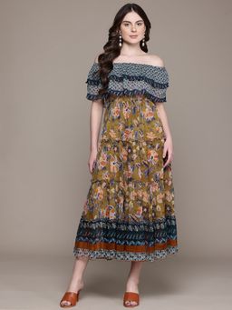 Label Ritu Kumar - Women Olive Floral Maxi Dress