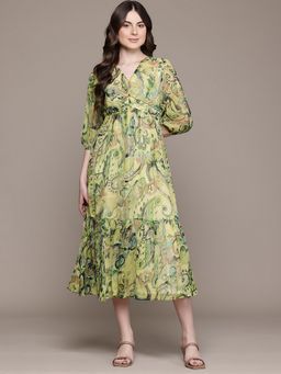 Label Ritu Kumar - Women Green Floral Midi Dress