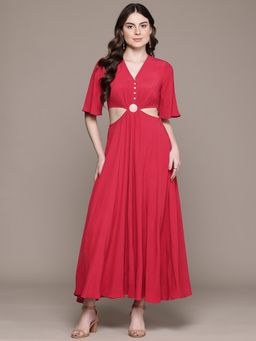 Label Ritu Kumar - Women Red Plain Maxi Dress