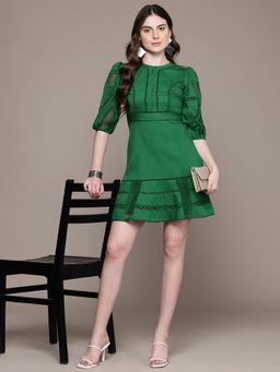 Label Ritu Kumar - Women Green Plain Mini Dress