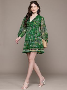 Label Ritu Kumar - Women Green Floral Mini Dress