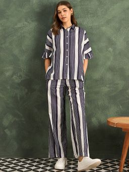 Uptownie - Black Pure Cotton Stripes Co-Ord Set