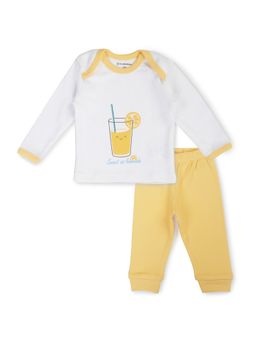 My Milestones - Pure Cotton Full Sleeves Tee & Jogger - White & Yellow (Set of 2)