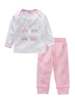 My Milestones - Pure Cotton Full Sleeves Tee & Jogger - White & Pink (Set of 2)