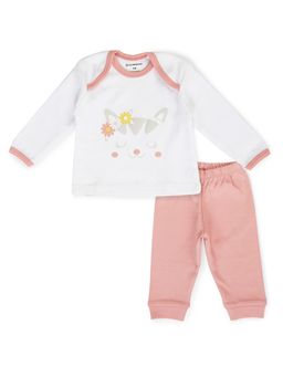 My Milestones - Pure Cotton Full Sleeves Tee & Jogger - White & Peach (Set of 2)