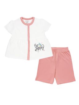 My Milestones - Printed Half Sleeves Top and Shorts Set - Peach (Set of 2)