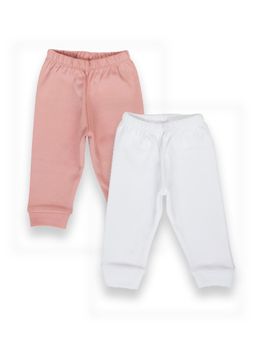 My Milestones - Knit Full Length Track Pants Peach & White (Pack of 2)
