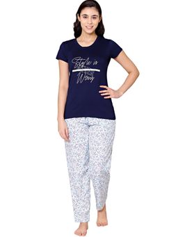 Bodycare - Womens Modal Spandex Printed T-Shirt & Pyjama BSLS15002 Blue (Set of 2)