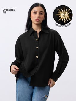 The Souled Store - Solid Phantom Black Women Oversized Shirt