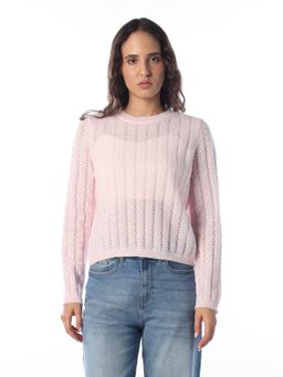 ONLY - Women'S Self Design Regular Fit Pink Sweater