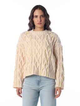 ONLY - Women'S Self Design Regular Fit Beige Sweater