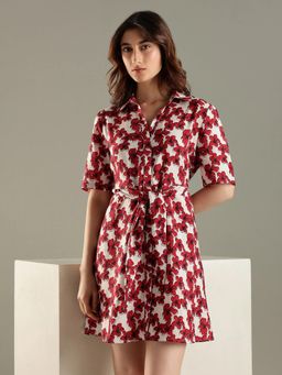 Tommy Hilfiger - Viscose Spread Collar Shirt Dress with Belt