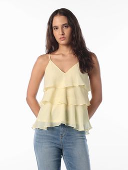 ONLY - Women's Solid Flared Fit Yellow Top
