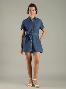 Tommy Hilfiger - Cotton Spread Collar Shirt Dress with Belt