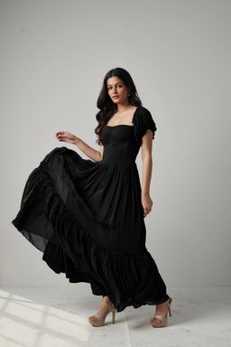 SEORAA - Theresa Black Georgette Dress