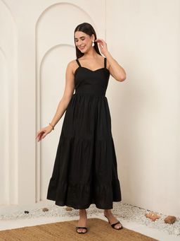 SALVIA SKY - Black Poplin Tiered Midi Dress