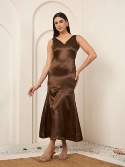 SALVIA SKY - Coffee Satin Bodycon Dress
